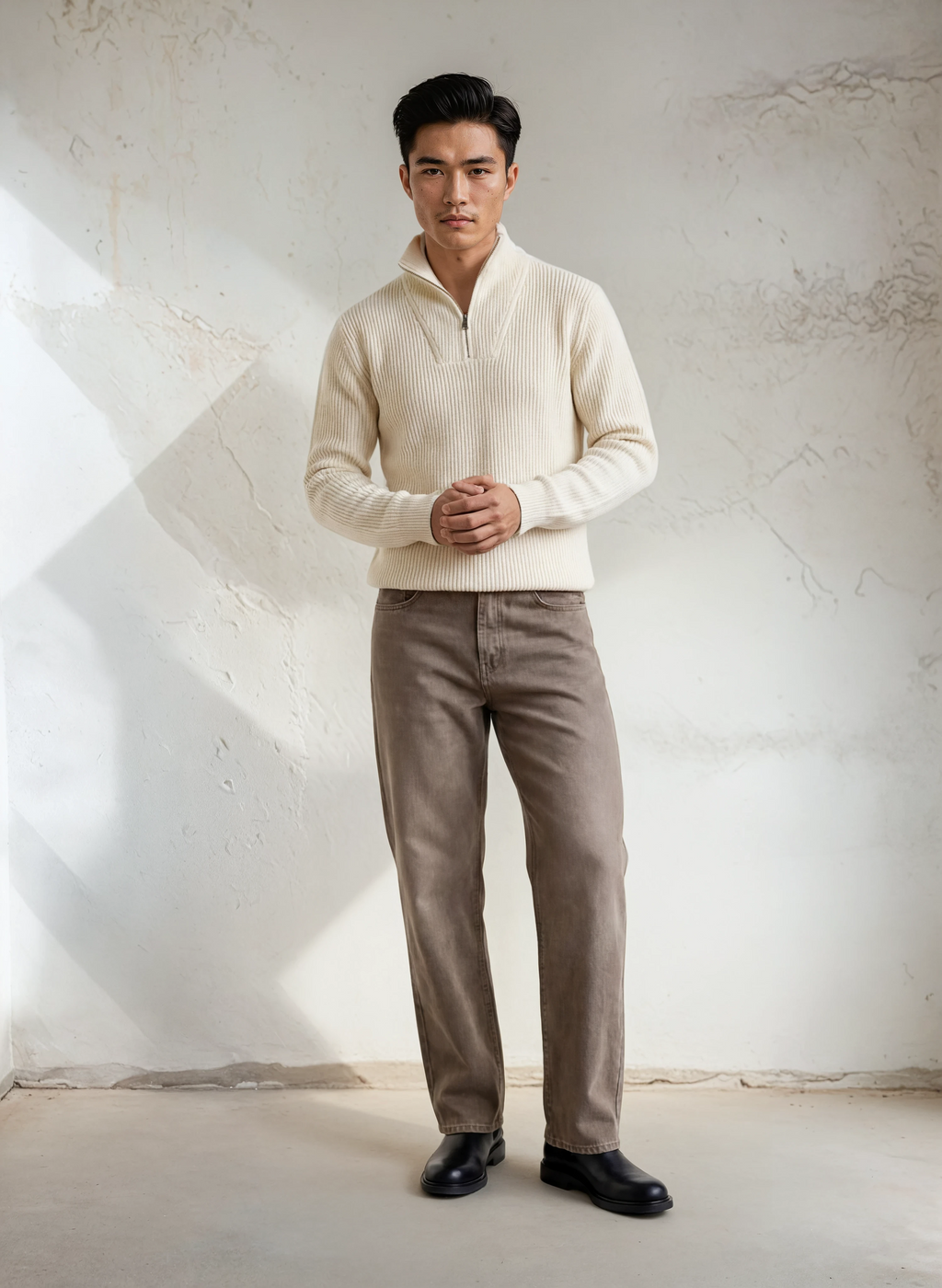 Luxe Élan Half-Zip Knit – Zacht Gebreid Ecru