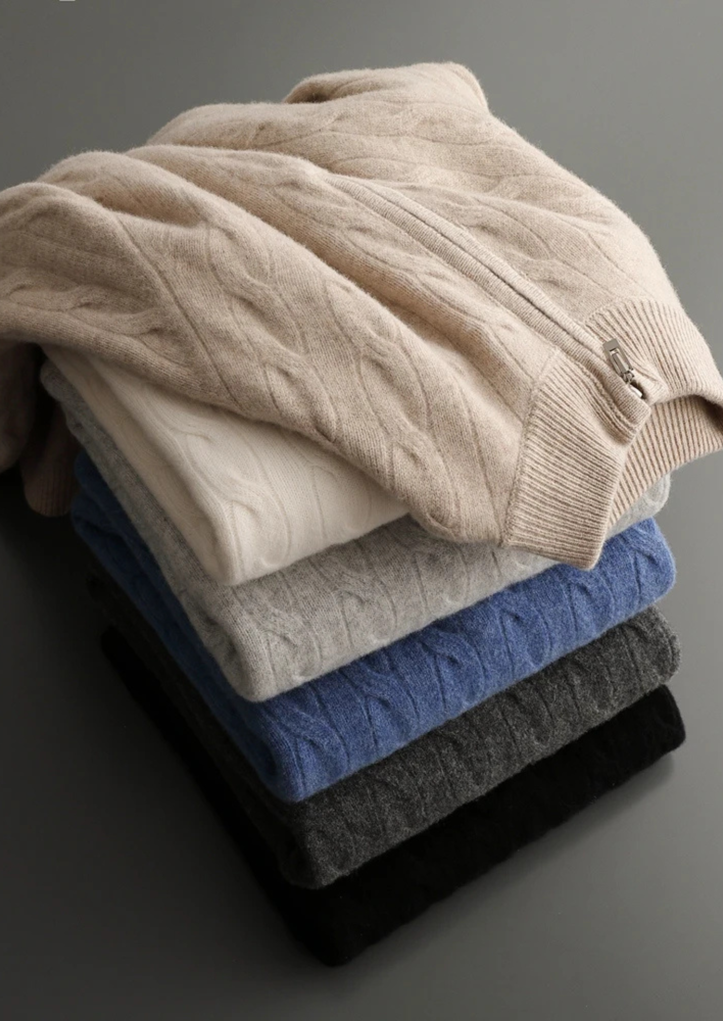 Jacquard Kabel Heren Halp Zip Trui | Montre Knit