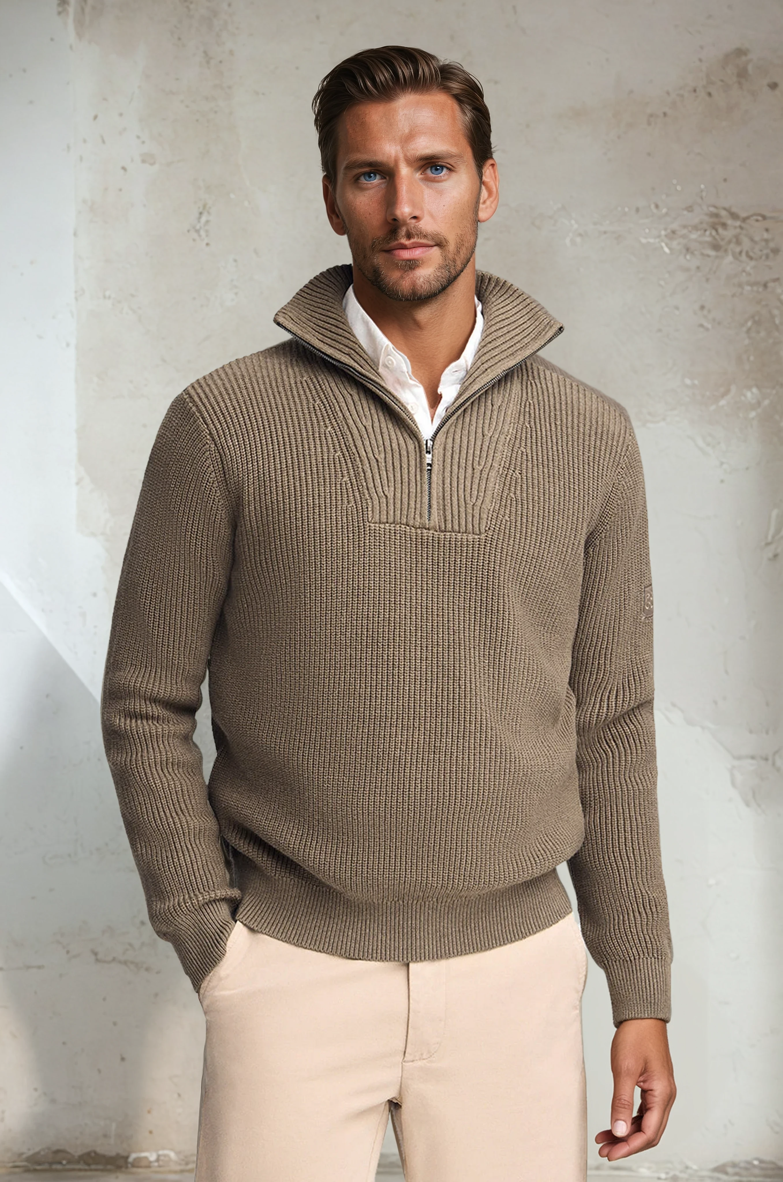 Taupe Halfzip Trui