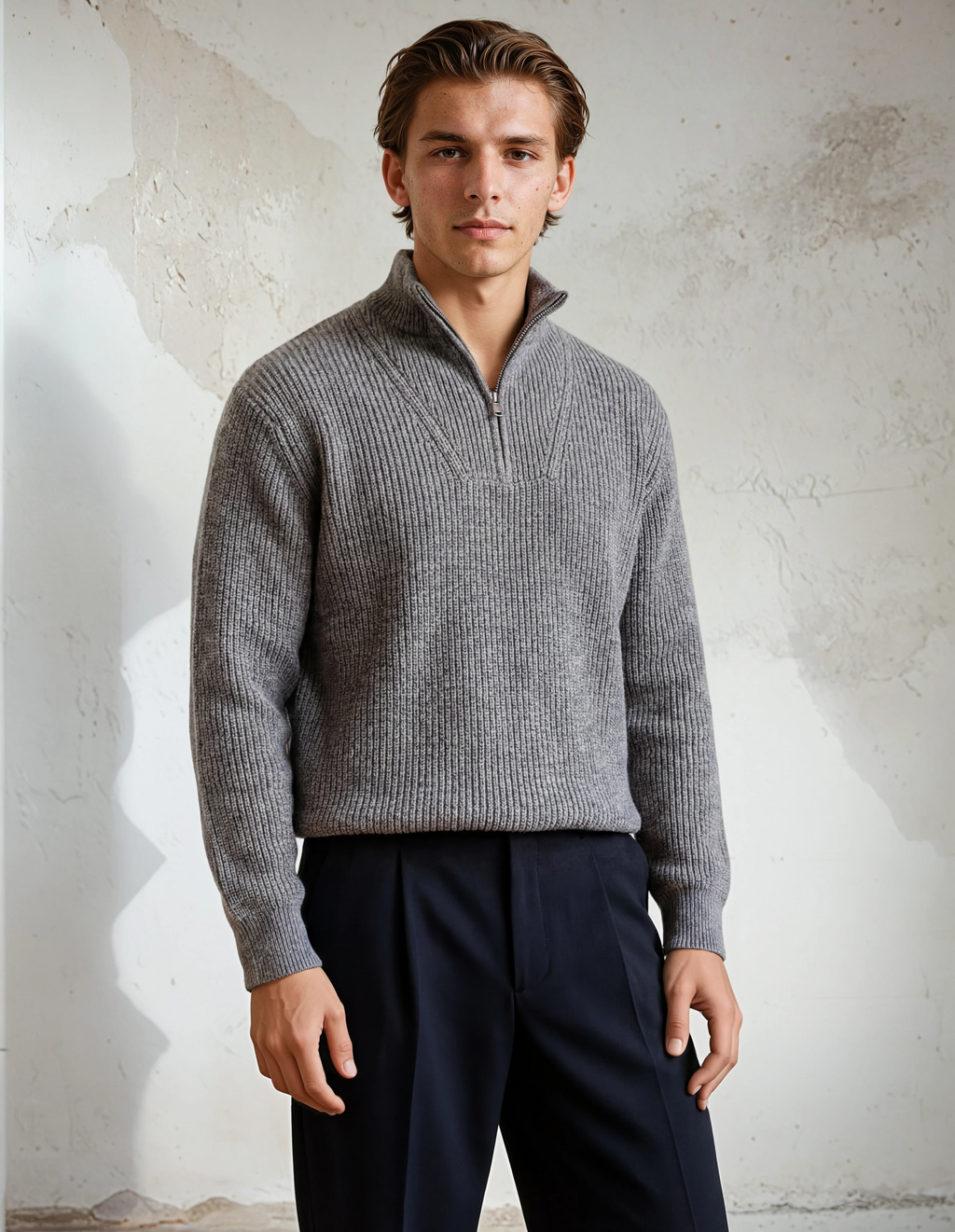Luxe Élan Half-Zip Knit – Zacht Gebreid Grafiet