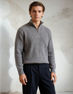 Luxe Élan Half-Zip Knit – Zacht Gebreid Grafiet