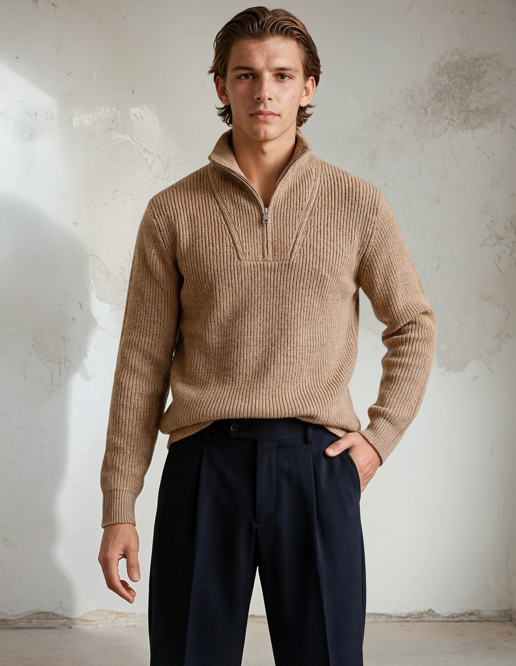 Luxe Élan Half-Zip Knit – Zacht Gebreid Sepia