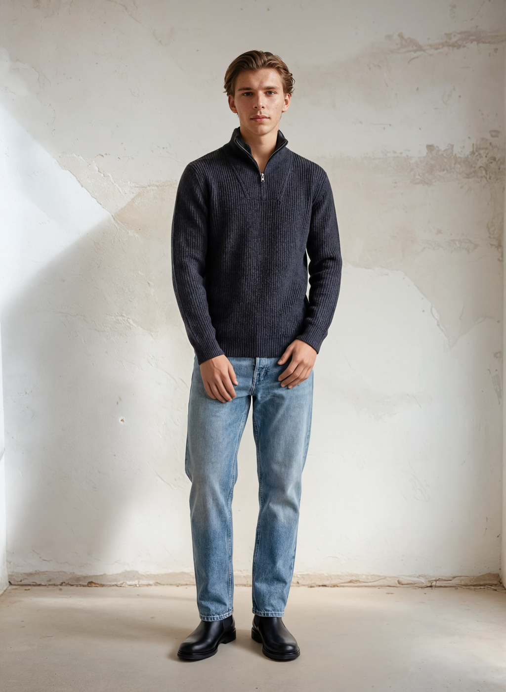 Luxe Élan Half-Zip Knit – Zacht Gebreid Deep Navy