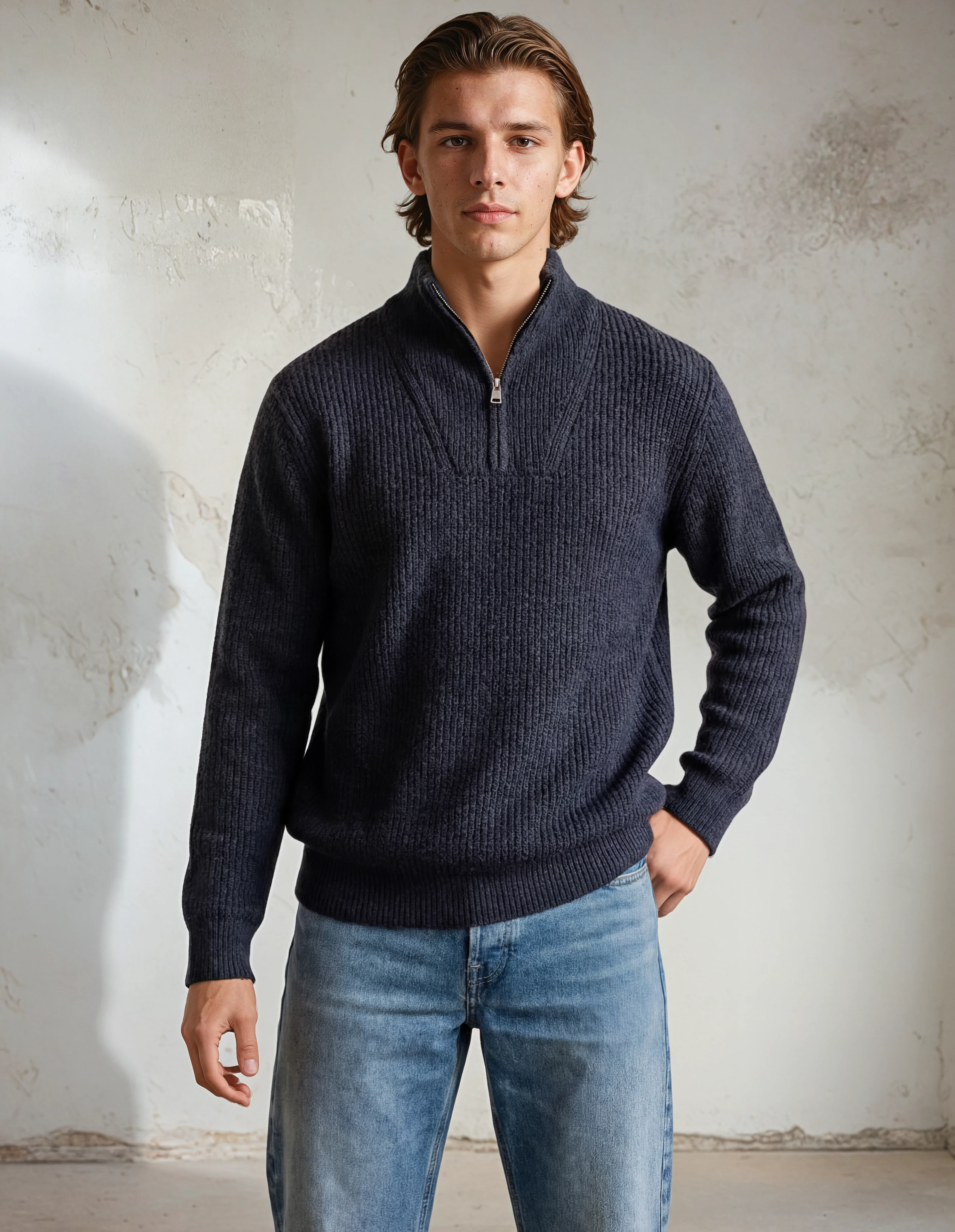 Luxe Élan Half-Zip Knit – Zacht Gebreid Deep Navy