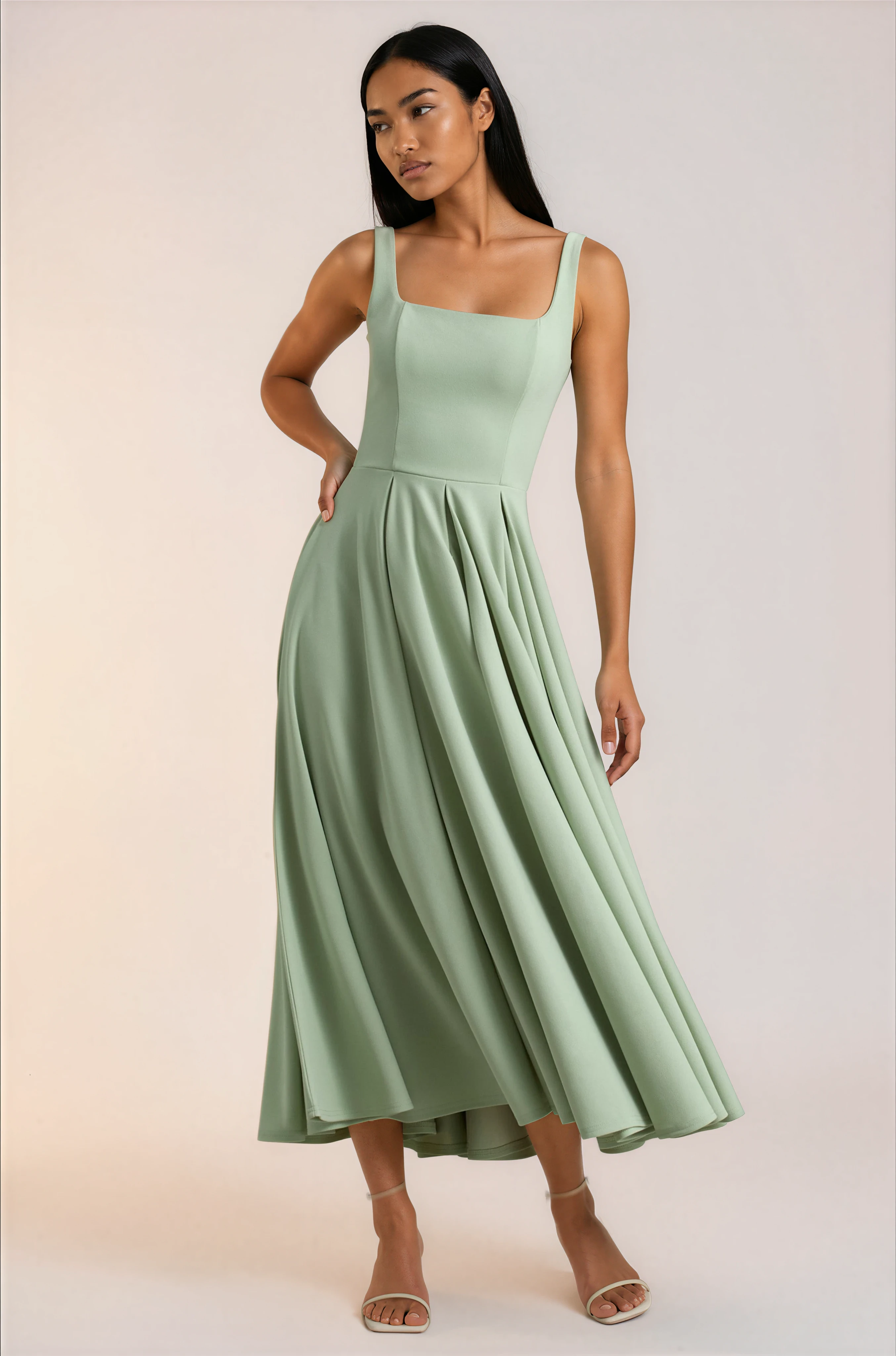 Asal | Zomerjurk Dames – Slim Fit Midi Jurk met Bandjes