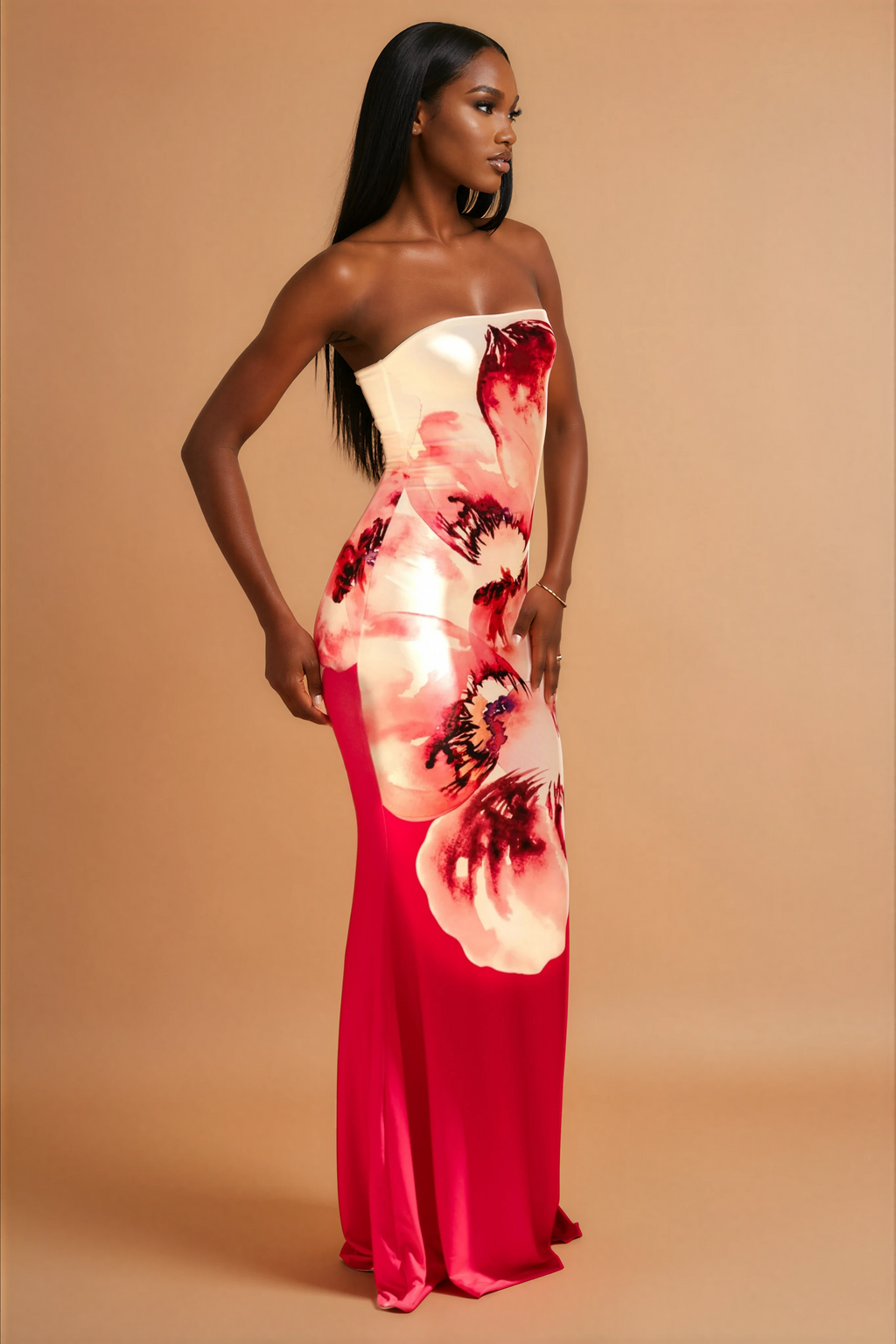 Alora | Elegante Flora Strapless Vrouwen Jurk